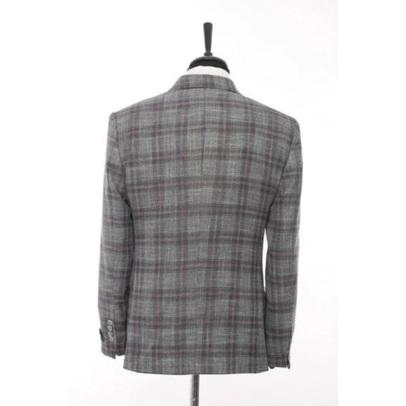 Derman Double Breasted Grey Plaid Luxury Jacket - Picture 4 of 6